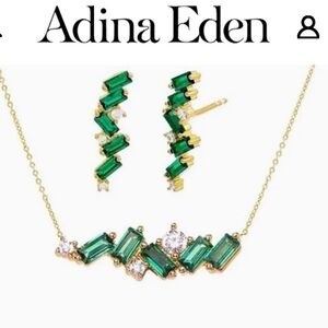 NWT Stunning Adina Eden Gold Necklace with Green CZ Baguette Accents
